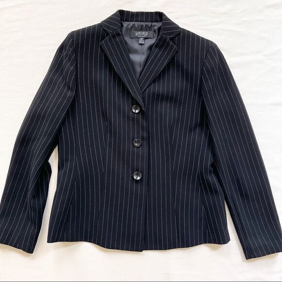 Kasper Jackets & Blazers - Kasper Womens Petite Jacket Blazer Coat Striped Classic Career Casual Fashion 4P